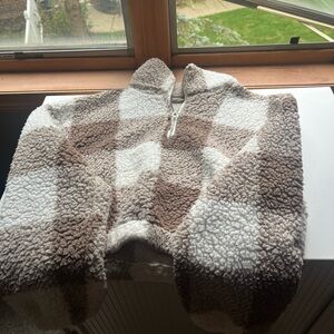 Cozy Checkered Puffer Jacket - Brown and Cream